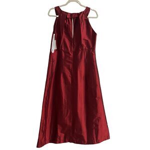 Dessy Collection Red Silk Midi Dress Fit And Flare Bow Size 14 Formal Gown